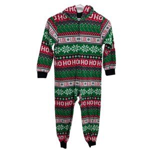Children's Place Christmas One Piece Pajamas, Size 5/6, Hooded Holiday Romper